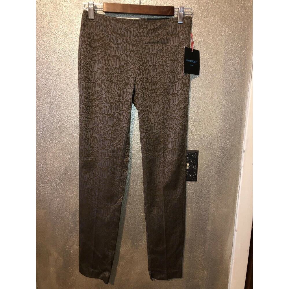 Cynthia Rowley Pia Mop Wife Edgy Slim Ankle Pants Green w/ Metallic Print Pants
